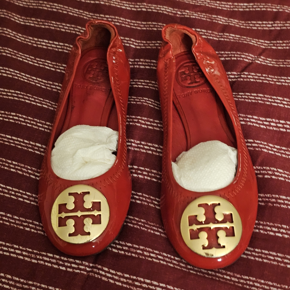 Tory Burch Red Patent Logo Ballet Flats